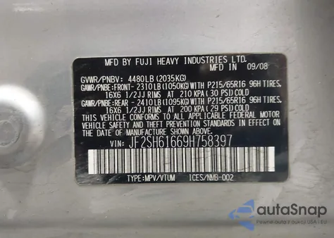 2009 Subaru Forester 2.5X из США, поврежденный, VIN JF2SH61669H758397